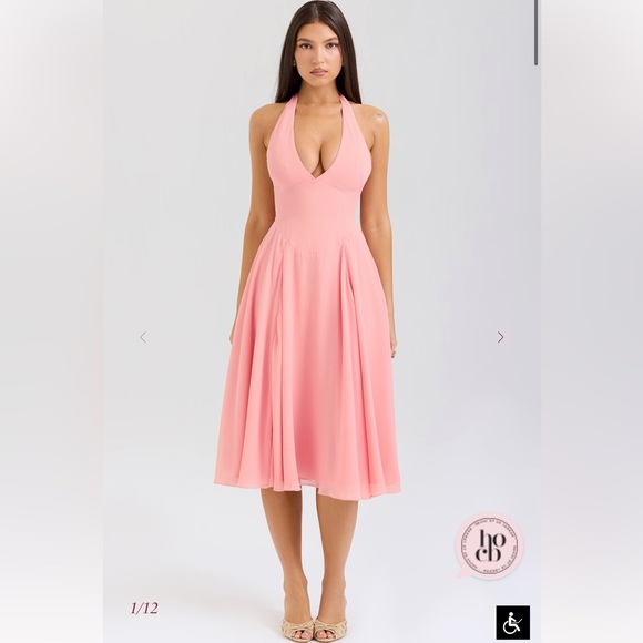 House of CB “Solada” Peach Georgette Halter Sundress - Picture 2 of 6